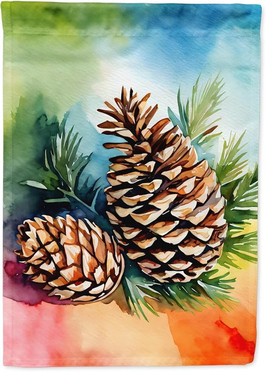 Caroline's Treasures Maine White Pine Cone and Tassels in Watercolor Garden Flag Mailbox Flag Decorative Yard Flag Banner Outside Patio Artwork Yard Flower Beds, Garden Size, Multicolor