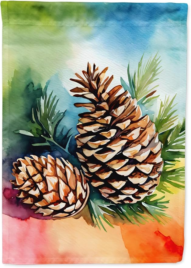 Caroline's Treasures Maine White Pine Cone and Tassels in Watercolor House Flag Large Porch Sleeve Pole Decorative Outside Yard Banner Artwork Wall Hanging, Polyester, House Size, Multicolor