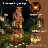 Capybara Solar Garden Statue, Outdoor Capybara Statue with Flower Decoration & Lantern Light, Funny Triple Capybara Decor for Women, Capybara Figurine for Yard Garden Patio Lawn Ornaments