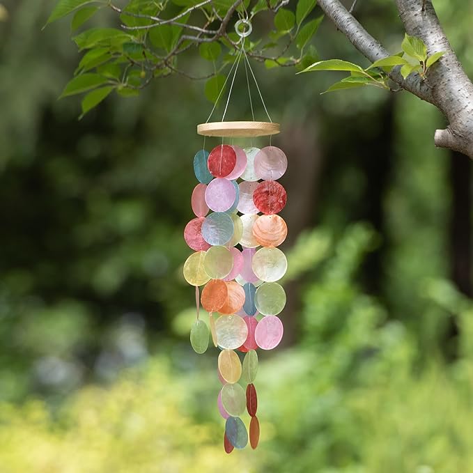 Wind Chimes for Outside - Handcrafted Light Colorful Capiz Shells Windchime Coastal Style Decor for Indoor/Outdoors, Garden Decor, Great Gift for Women, Wind Chimes Lovers and More