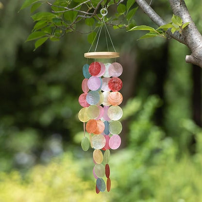 Wind Chimes for Outside - Handcrafted Light Colorful Capiz Shells Windchime Coastal Style Decor for Indoor/Outdoors, Garden Decor, Great Gift for Women, Wind Chimes Lovers and More