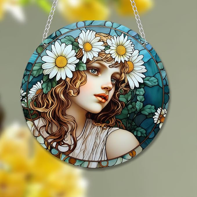Stained Glass Window Hanging,Paint Fairy Suncatcher, Stained Glass Ornament, Suncatchers for Windows Hanging, Window Decor, Outdoor or Indoor, Gifts for Women, Bestie, Friends 5.9x5.9 in