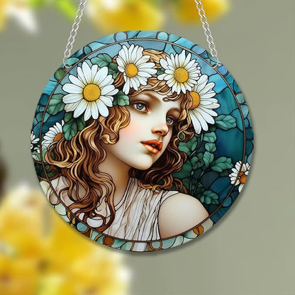 Stained Glass Window Hanging,Paint Fairy Suncatcher, Stained Glass Ornament, Suncatchers for Windows Hanging, Window Decor, Outdoor or Indoor, Gifts for Women, Bestie, Friends 5.9x5.9 in