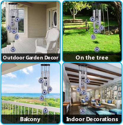 Blue Evil Eye Amulet Wind Chimes Outdoor Hanging Decor, Mobile Evil Eye Blessing Windcatcher, Evil Eye Wind Bells, Blue Evil Eye Wind Chimes for Home, Gift for Mom, Balcony, Patio, Garden Decoration