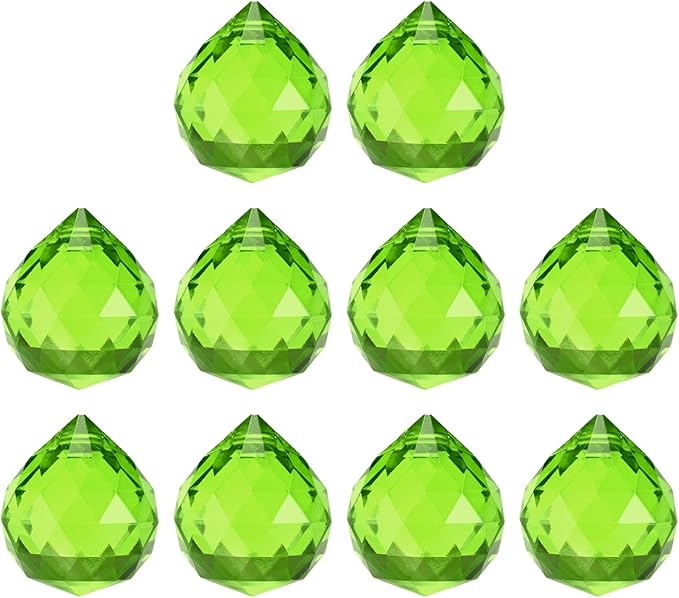 M METERXITY 10-Pack Crystal Ball Prisms, 24mm/0.94 Inch Chandelier Pendant Maker Hanging Crystals Chandelier Prisms for Home/Windows/Garden/DIY Decoration[Green]