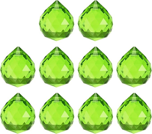 M METERXITY 10-Pack Crystal Ball Prisms, 24mm/0.94 Inch Chandelier Pendant Maker Hanging Crystals Chandelier Prisms for Home/Windows/Garden/DIY Decoration[Green]