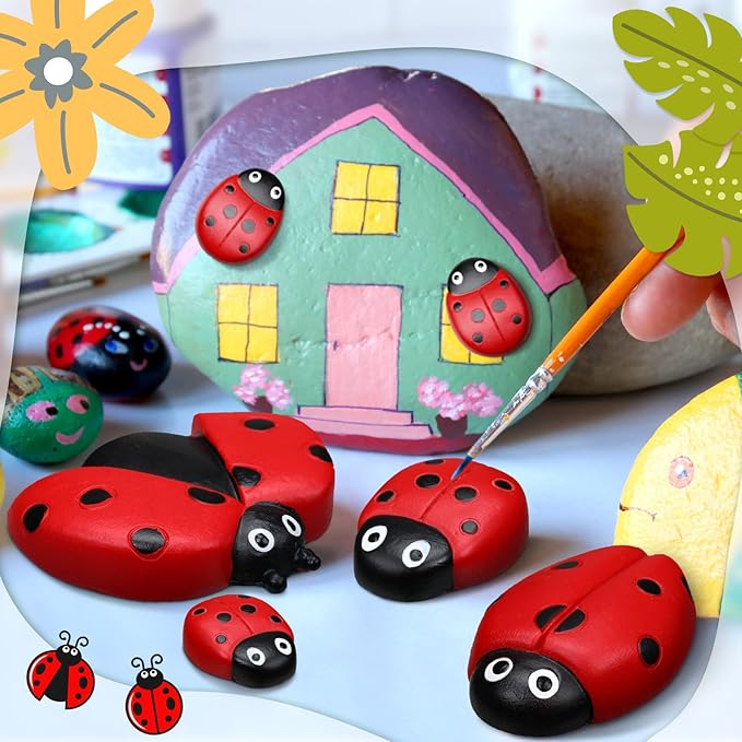 Gerrii 18 Pcs Small Resin Ladybugs Garden Decor Stones Holiday Ladybug Garden Yard Decorations Outdoor 4 Size Mom Gifts Lady Bugs Yard Decorations