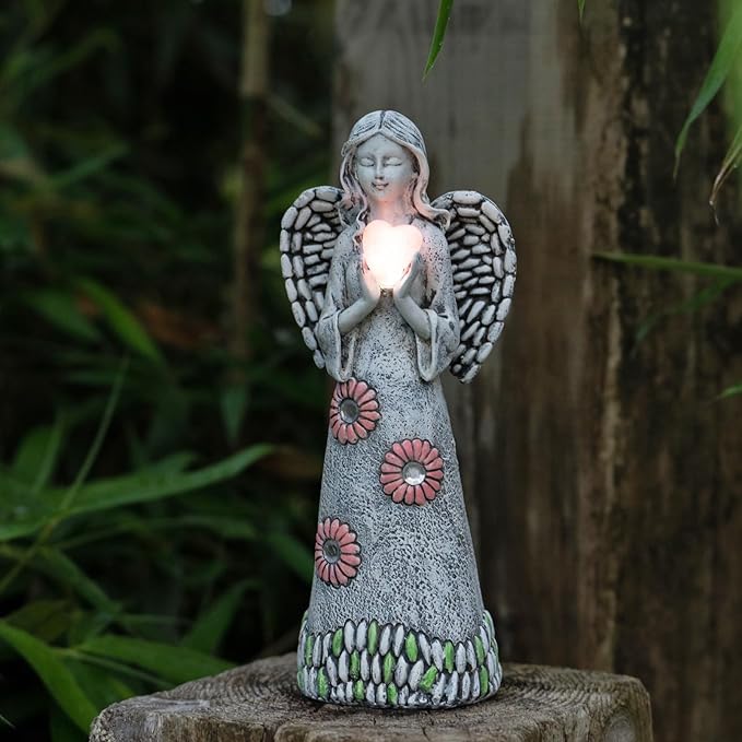 Rezpuao Solar Angel Statue - Garden Sculpture with Resin Decor for Patio, Lawn, Yard, Porch - Housewarming Gift, 10.03"