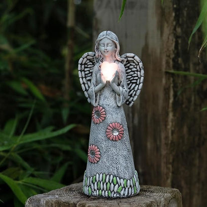 Rezpuao Solar Angel Statue - Garden Sculpture with Resin Decor for Patio, Lawn, Yard, Porch - Housewarming Gift, 10.03"