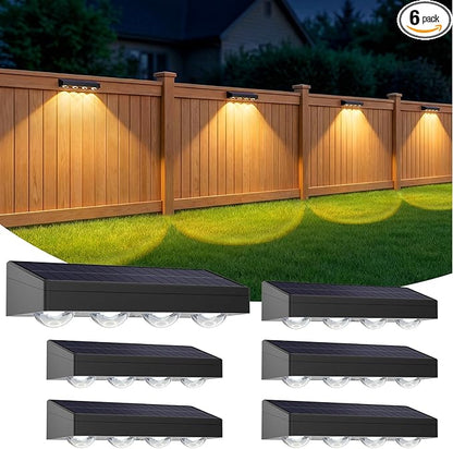 ShineTech Solar Fence Lights Outdoor Waterproof, 3-Color Lighting Modes LED Solar Powered Deck Lights, Outdoor Step Lights for Railing, Patio, Wall, Backyard (6 Packs)