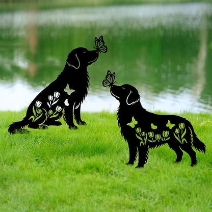 Golden Retriever Metal Decorative Garden Stakes for Memorial Yard Art, Lawn Ornaments,Outside, Patio, Outdoor Decor, Garden Decorations 2 PCS