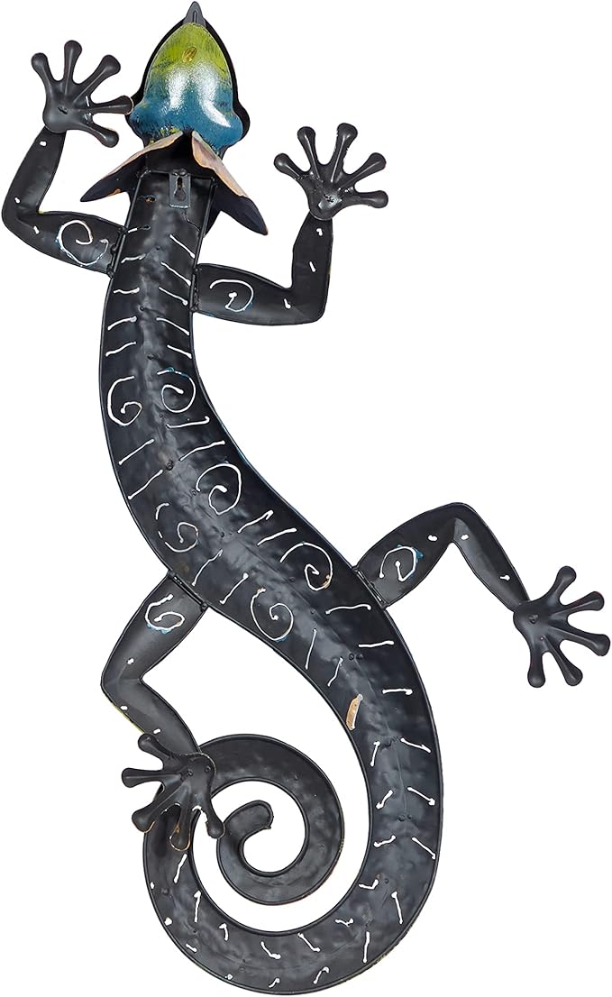 Deco 79 Metal Lizard Home Wall Decor Indoor Outdoor Wall Sculpture, Wall Art 15" x 5" x 29", Multi Colored