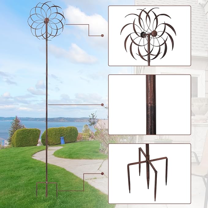 JAXPETY Metal Windmill, Outdoor Wind Spinner for Yard, Lawn and Garden, Bronze