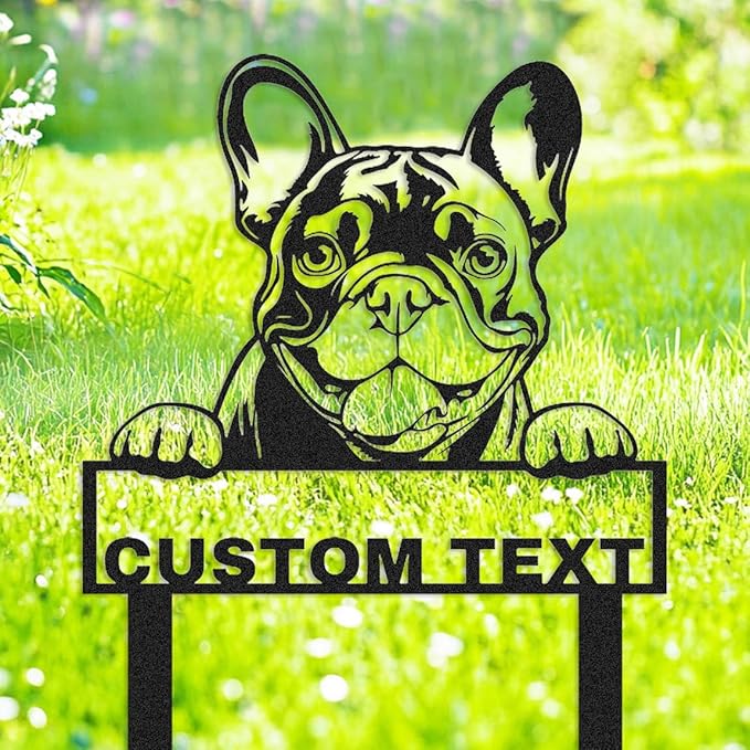 Personalized French Bulldog Garden Sign with Stakes, Custom Dog House Decor Metal Yard Stake Welcome Sign for Outdoor Patio Lawn Art Farmhouse Decorative Garden Plaque Housewarming Gift