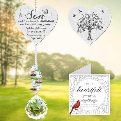 Memorial Crystal Suncatcher,Memorial Gifts for Loss of Son,Loss of Son Sympathy Gifts,Hanging Crystals Ornament for Window Rainbow Maker Prisms Home Decor Gift