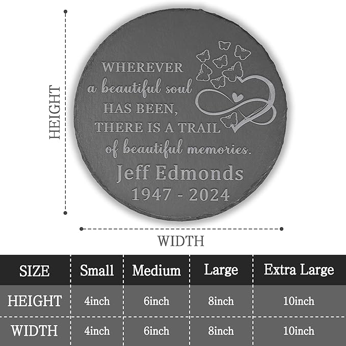 Memorial Garden Stone - Personalized Bereavement Gift for Loss of Loved One - A Beautiful Soul - Round