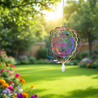 Stainless Steel Reflective Wind Spinners Outsides 3D Butterfly Wind Chimes Gradient Etched Metal Embellishments for Outdoor Indoor Garden Hanging Decor 2Pcs