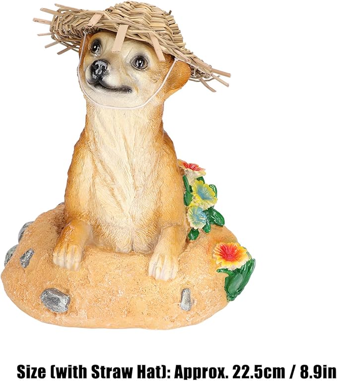 Garden Statue, Outdoor Animal Ornament, Lifelike Straw Hat Resin Decoration for Lawn Yard Flower Pot, Weather - Pastoral Style Garden Art