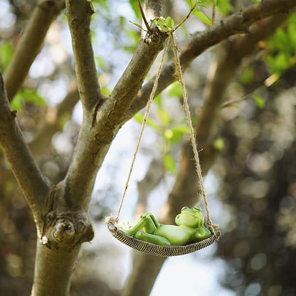 Frog Statues for Garden Outdoors Hanging Sleeping Frog Sculptures Swing Home Décor (Viridity)