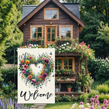 Welcome Spring Summer Garden Flag 12x18 Inch Colorful Floral Love Hearts Garden Flags Double Sided Small Burlap Birds Flowers Butterflies Outdoor Decor Patio Yard Outside Decorations