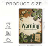 Garden Signs for Outside Warning Gardener with Attitude, 2D Flat Funny Metal Signs for Home Garden Patio Yard, Retro Gardening Gifts for Women, Wall Decor 12" x 8"