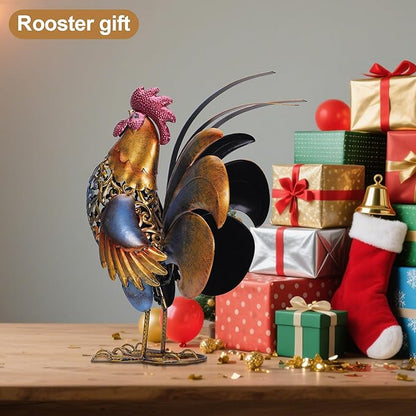 Rooster Garden Statues,Vintage Chicken Statue for Outdoor Decor, Regal Mighty Metal Rooster,Perfect Handmade Gift for Housewarming, Friends, Garden Lover