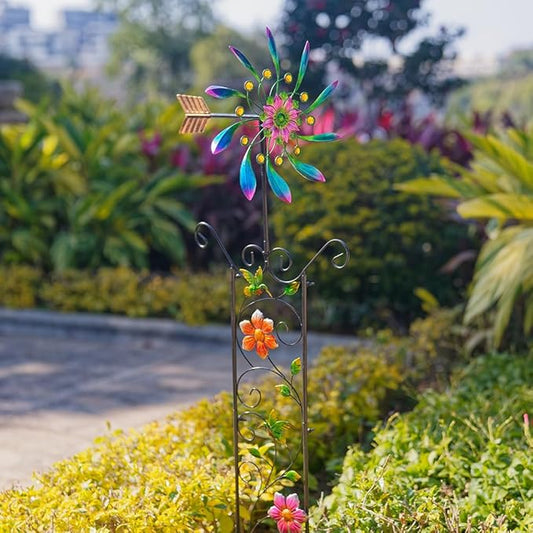 DREAMYSOUL Wind Spinner Outdoor, Wind Sculpture & Weathervane with Decorative Trellis for Climbing Plants, Kinetic Wind Spinners for Yard and Garden