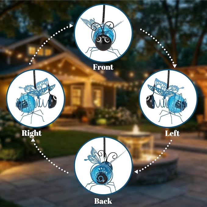 Calenzana Blue Butterfly Outdoor Solar Garden Light, Waterpoof Hanging Solar Light for Yard Patio Backyard Porch, Gifts for Women Mom Grandma