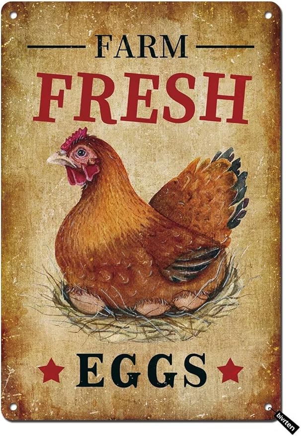 Chicken Tin Signs Farm Fresh Eggs Sign Vintage Country Chicken Hen Rooster Tin Signs Store Market Country Farm Barn Outdoor Wall Decor 8x12 Inch