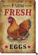 Chicken Tin Signs Farm Fresh Eggs Sign Vintage Country Chicken Hen Rooster Tin Signs Store Market Country Farm Barn Outdoor Wall Decor 8x12 Inch
