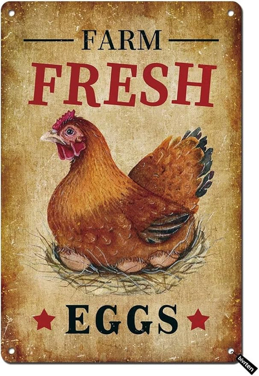 Chicken Tin Signs Farm Fresh Eggs Sign Vintage Country Chicken Hen Rooster Tin Signs Store Market Country Farm Barn Outdoor Wall Decor 8x12 Inch