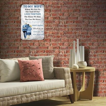 To My Wife Tin Sign Retro Art Poster Decora for Wife Family Room Wall Decoration for Home Bar Pub Man Cave Garage Funny Wall Decor 8x12 Inch