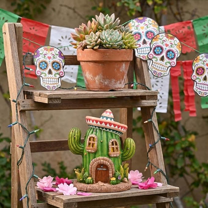 TERESA'S COLLECTIONS Garden Decor, Cactus Fairy House Cinco de Mayo Decor, Waterproof Resin Garden Statue, Cinco de Mayo Gift, Garden Gift, Indoor/Outdoor, 7.5"