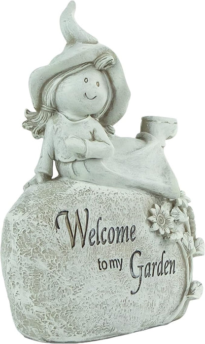 Northlight 7.5" Girl Laying on Rock Welcome to My Garden Outdoor Garden Statue