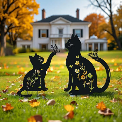 WACLSTDAY Cat Metal Decorative Garden Stakes,Gifts for Women/Men/Cat Lovers,Black Silhouette Statues Spring Garden Decor for Outdoor, Yard Art, Outside,Patio,Forests,Lawn Ornaments