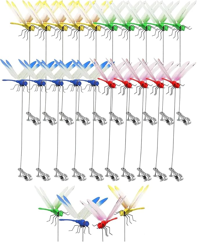 Upgrade 3D Simulation Fake Dragonfly Hat Clip to Keep Insects Away, 2026 New Plastic Dragonfly Garden Hummingbird Stakes with Sticks, Metal Garden Stakes Decorative Yard Ornaments Hat Golf Moving (16)