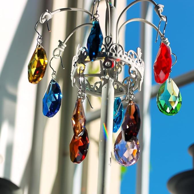 10pcs Crystal Suncatcher Prism, 38mm Multicolor Teardrop Crystal Chandelier Replacement Hanging Glass Ornament Pendant Rainbow Maker for Window, Wedding, Party, Home Décor