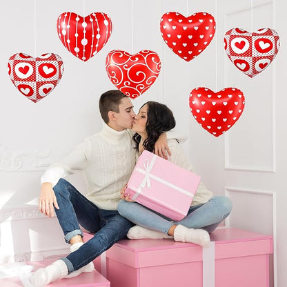12 Pcs 12 Inch Valentine's Day Inflatable Heart Outdoor Decorations Large Valentine Heart Inflatable Hanging Ornaments PVC Love Outdoor Yard Decor for Wedding Anniversary