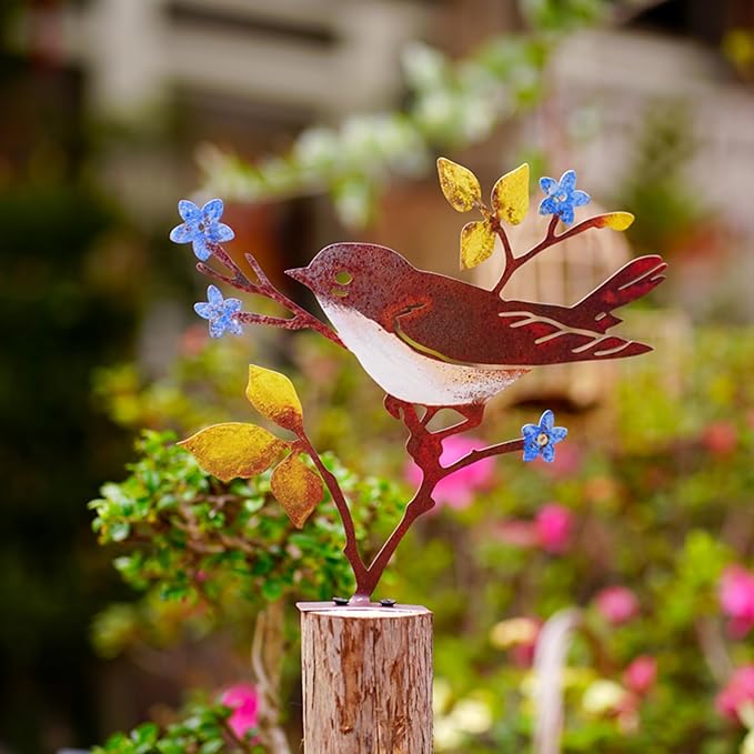 Wrought Iron Bird Decoration Metal Iron Art Animal Bird Hanging Ornaments Cute Bird Art Iron Sculpture Creative Outdoor Silhouettes Garden Crafts for Garden (red Blue)