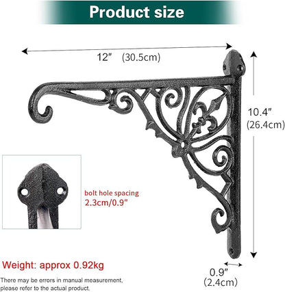 Sungmor Decorative Cast Iron Wall Bracket for Hanging Baskets – 2 Pack Heavy Duty Plant Hanger Hook for Outdoor/Indoor Use – Vintage Black Metal Hanging Bracket for Lanterns, Bird Feeders, Signs