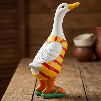 Duck Outdoor Statues,Figurine Sculptures for Porch Garden Yard Patio Flower Bed Home Bookshelf Decor, 9.8" H × 6.3" L × 3.7" W (Orange)