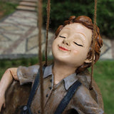 Swing Statue Tree Hanging Ornament Sleeping Boy Look Swinging Figurine Sculpture Decor for Outdoor Garden Courtyard