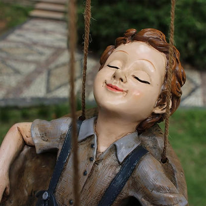 Swing Statue Tree Hanging Ornament Sleeping Boy Look Swinging Figurine Sculpture Decor for Outdoor Garden Courtyard
