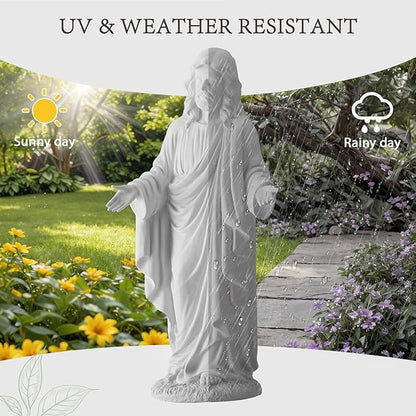 30-Inch Jesus Statue Outdoor & Indoor,All-Weather Large Garden Statue with Open Arms, Weighted Base – Religious Garden Decor for Patio, Lawn, Church