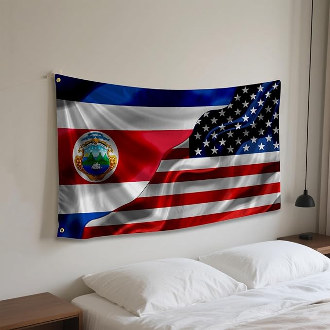 Costa Rica Costa Rican And Usa American Flag 3x5 Ft Double-Sided Printed Indoor/Outdoor Flag Polyester Fabric Decorative Banner With 2 Brass Grommets 3x5 Foot National Flags For Outside