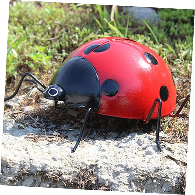 balacoo 1pc Seven Star Ladybug Ornament Animal Garden Statues Iron Ladybug Ladybugs Wall Sculptures Metal Ladybug Wall Art Outdoor Fencing Decor Ladybug Crafts Iron Parts Red Beetle, 29X22X11CM