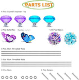 145 PCS Beaded Garden Stakes Kit, DIY Fairy Wand Garden Stake Beads Kits with Assortment Large Hole Beads 4 Crystal Stopper Top 2 Butterfly Tops and Threaded Rods for Outdoor Indoor Decor