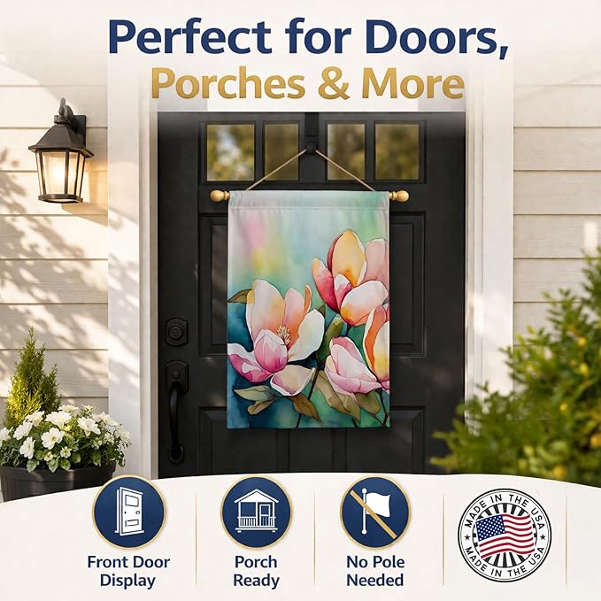 Caroline's Treasures Mississippi Magnolia in Watercolor House Flag Large Porch Sleeve Pole Decorative Outside Yard Banner Artwork Wall Hanging, Polyester, House Size, Multicolor