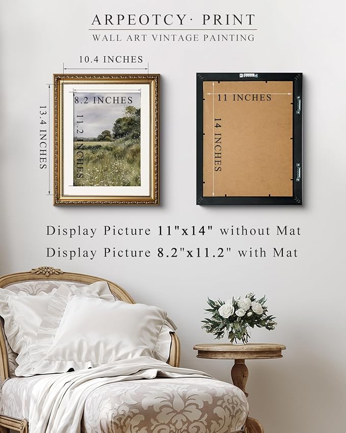 ARPEOTCY Vintage Gold Framed Wall Art, 13x16 inch Farmhouse Meadow Landscape Country Paintings Home Decor, Moody Rustic Victorian Wall Decor for Living Room, Canvas Prints Antique Pictures Frame