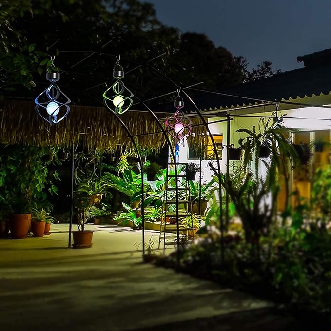 Powstro Solar Hanging Lamp, Wind Sparkling Crystal Ball Color Changing LED Ornament for Lawns and Gardens